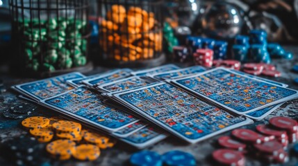 Obraz premium Fantasy game cards, dice, chips; tabletop gaming