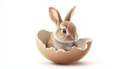 Illustration of a bunny inside a cracked egg with empty callouts on a white background