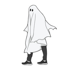 A Guy Wearing a Ghost Costume Sticker Transparent Cute Illustration
