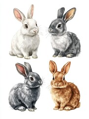 Fototapeta premium Illustration of four rabbit in different colors on a white background