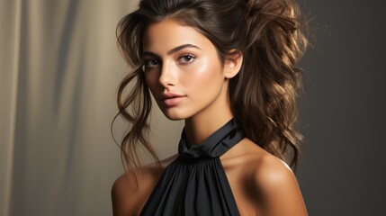 Naklejka premium Elegant Woman Portrait: Beauty, Fashion, and Style