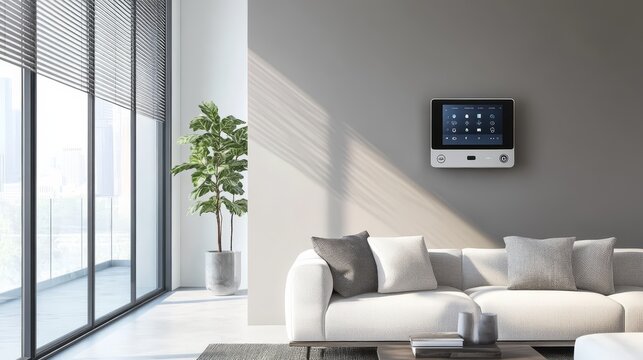 Smart Home Interior: A contemporary living room showcases an integrated smart home system, offering seamless control over lighting, climate, and security, with minimalist design elements.