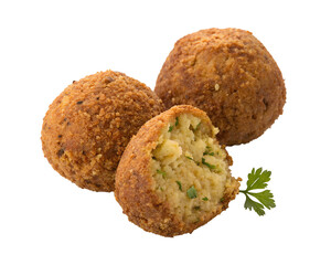 Crispy falafel isolated on a white transparent background, showcasing its golden texture and fresh...