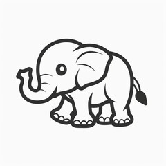 Fototapeta premium Cute Elephant Vector Logo With Isolated Outline in Black and White