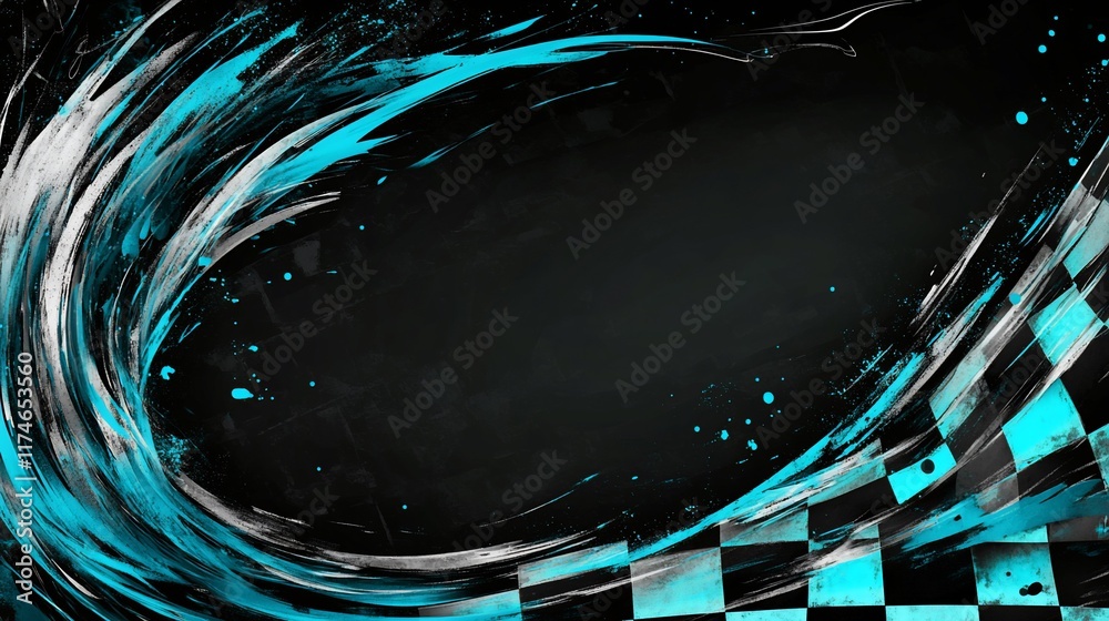 Aufkleber Abstract checkered racing flag background with dynamic paint strokes.