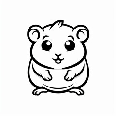 Naklejka premium Cute Hamster Vector Logo in Black and White Outline Design