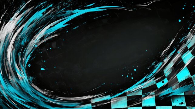 Abstract checkered racing flag background with dynamic paint strokes.