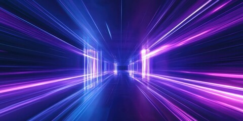 Abstract swirling vortex, cosmic tunnel, vibrant blue and purple energy, radiant light at the center, dynamic motion blur, futuristic wormhole, digital art, high contrast, sci-fi concept, hypnotic spi