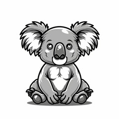 Obraz premium Cute Koala Logo Design in Flat Vector Black and White Style
