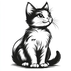 Obraz premium Adorable Kitten in Vintage Black and White Illustration Style