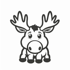 Cute Moose Logo Design in Black and White Isolated Outline