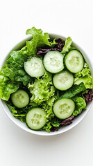 Fresh green salad with lettuce and cucumbers