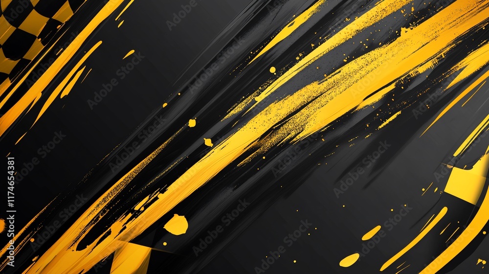 Poster Abstract background design with diagonal yellow brushstrokes on dark gray.