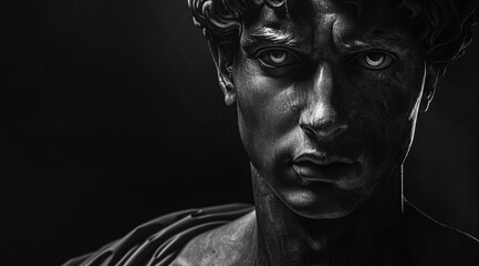 Statue of a man with a beard. Black and white photo. stoicism motivation