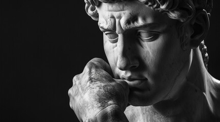 Statue of a man with a beard. Black and white photo. stoicism motivation