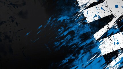 Abstract dark background with dynamic blue and white splatter design.