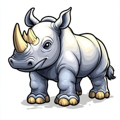 Obraz premium Adorable Cartoon Rhino Illustration - White Rhinoceros Character Design