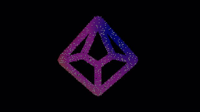 Icon dice d10 is made up of LED square shapes that shimmer and flicker. There are black dead diodes. In-Out looped. Alpha BW at the end