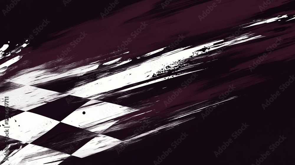 Fototapete abstract checkered flag design with dynamic brushstrokes.