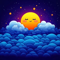 Sweet Dreams Happy Sleeping Moon in a Starry Night Sky