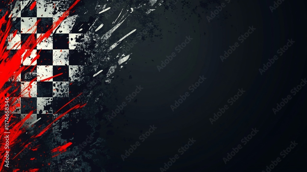 Poster Grunge checkered flag background with splatters.