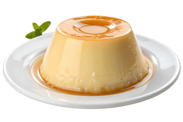 Delicious pudding dessert isolated on a clean white background, showcasing a smooth texture and rich color, perfect for food photography and culinary art visuals