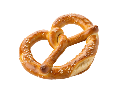 Crisp, golden-brown pretzel isolated on white, transparent background, showing its twisted shape, ideal for use in menus, recipe blogs, or promotional food content
