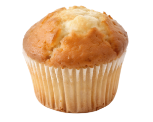 A single delicious muffin isolated on a white background, perfect for bakery designs, featuring a high-resolution cutout for transparent use in menus, recipes, or promotional materials
