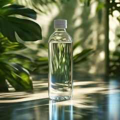 Clear Plastic Bottle with Water on Table