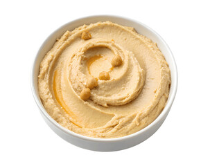 Close-up of creamy hummus isolated on a white transparent background, showcasing smooth texture and vibrant color for food photography or culinary design