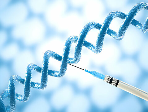 3D DNA Helix and Syringe Illustration