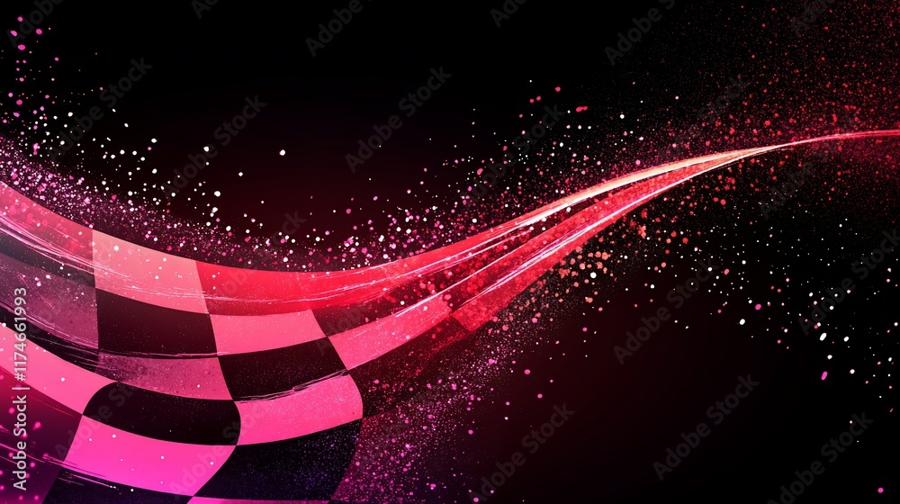 Aufkleber Checkered flag with dynamic motion blur and glowing particles.