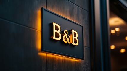 Obraz premium The Illuminated Sign: Capturing the warm glow of a sophisticated B&B sign, perfect for hotels and travel, inviting visitors with its elegance and charm.