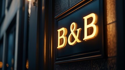 Illuminated Hospitality: A close-up shot of a glowing "B&B" sign, exuding a warm invitation to travelers seeking comfortable accommodations and memorable stays.