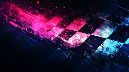 Obraz premium Abstract racing checkered flag background with vibrant colors and dynamic motion blur.