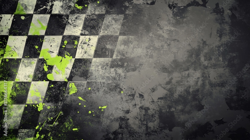 Poster checkered flag with grunge texture.