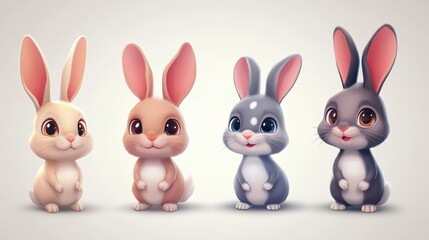Obraz premium Cute Rabbits Cartoon Mascot Characters 19. Set Vector Collection