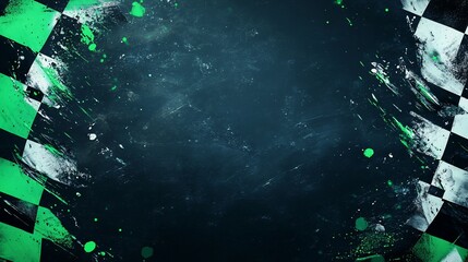 Naklejka premium Checkered flag with grunge texture, dark background. (1)