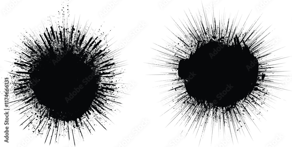 Poster collection of ink splashes for explosion effect .set of black spray paint effect. place stains and s