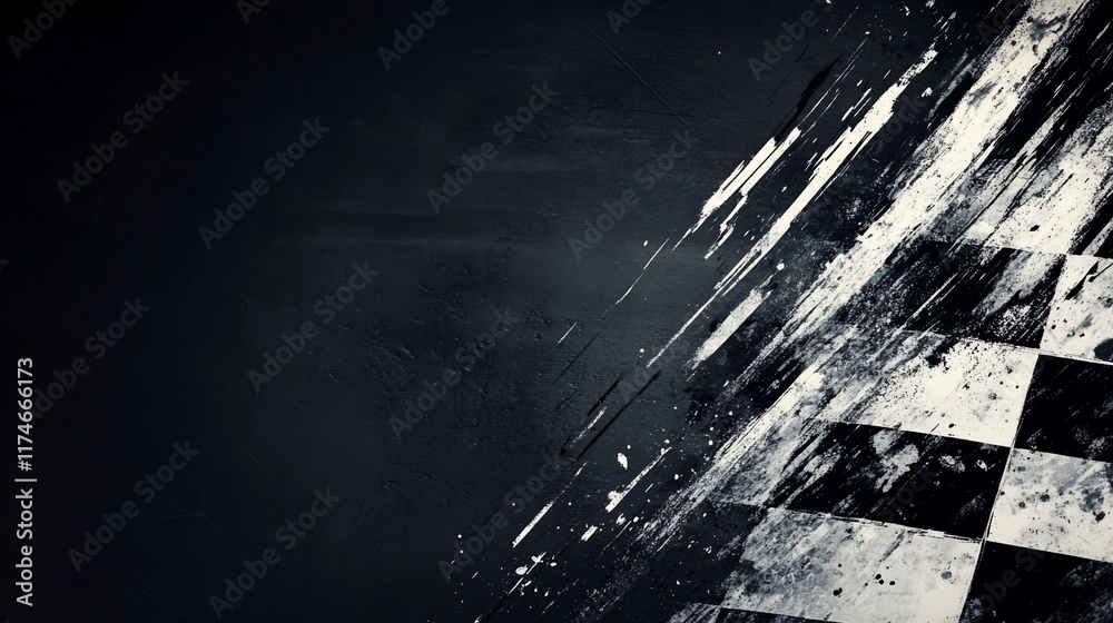 Poster Abstract checkered flag design on dark background.