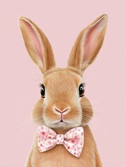 Obraz premium easter bunny with bow tie, ginger rabbit with bow tie, rabbit applying for the easter job, cute surprised bunny, space for text, greeting card, greetings, card, easter, illustration, generative AI