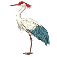 Fototapeta premium Elegant Red-Crowned Crane Bird Illustration