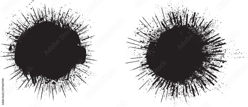 Poster Collection of ink splashes for explosion effect .Set of Black Spray paint effect. Place stains and splats in this pack over any object to create grunge effect .Spray paint drips .abstract vector.