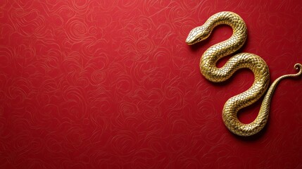 Obraz premium Minimalist Golden Snake Chinese New Year Card on Red Textured Backdrop - Understated Elegance Greeting Design