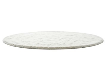 White Modern Beautiful soft round carpets mat with textured pattern on white background, Aerial view