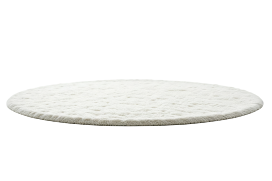 White Modern Beautiful soft round carpets mat with textured pattern on white background, Aerial view