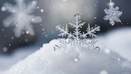 Winter season background with  sky with Snowflakes. Winter wallpaper, poster, banner. Winter scenery.