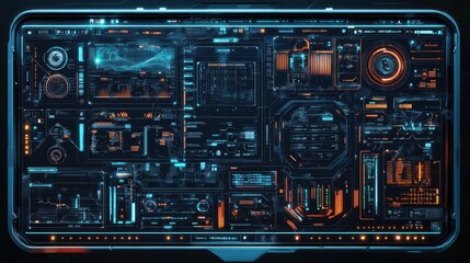 Obraz premium Futuristic Dashboard Interface with Data Visualizations and Metrics