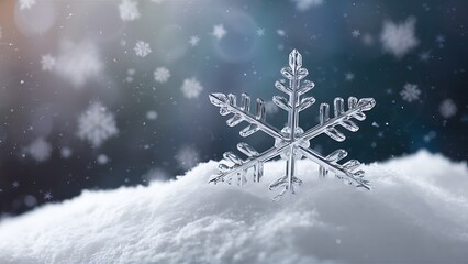 Fototapeta premium Winter season background with sky with Snowflakes. Winter wallpaper, poster, banner. Winter scenery.