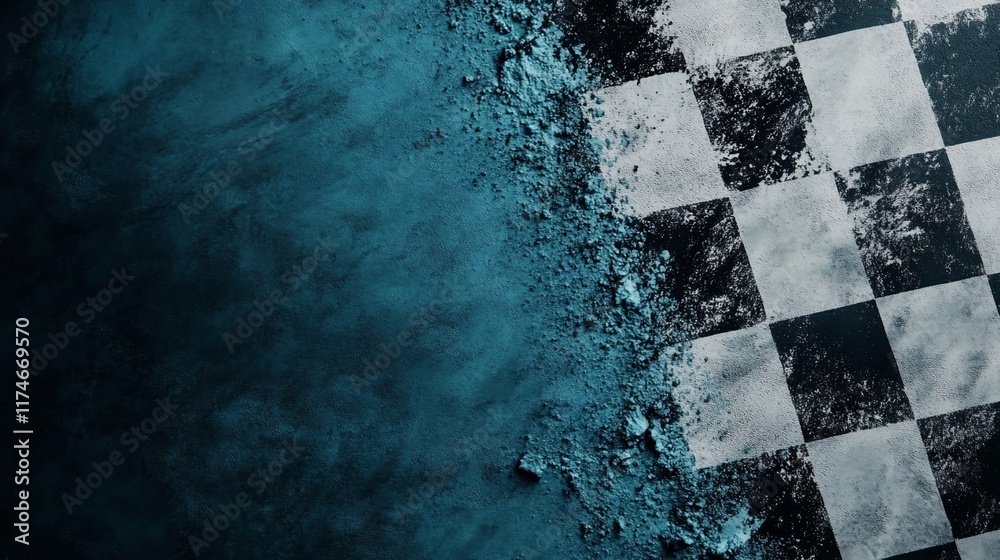 Poster Grungy checkered flag background with distressed texture.